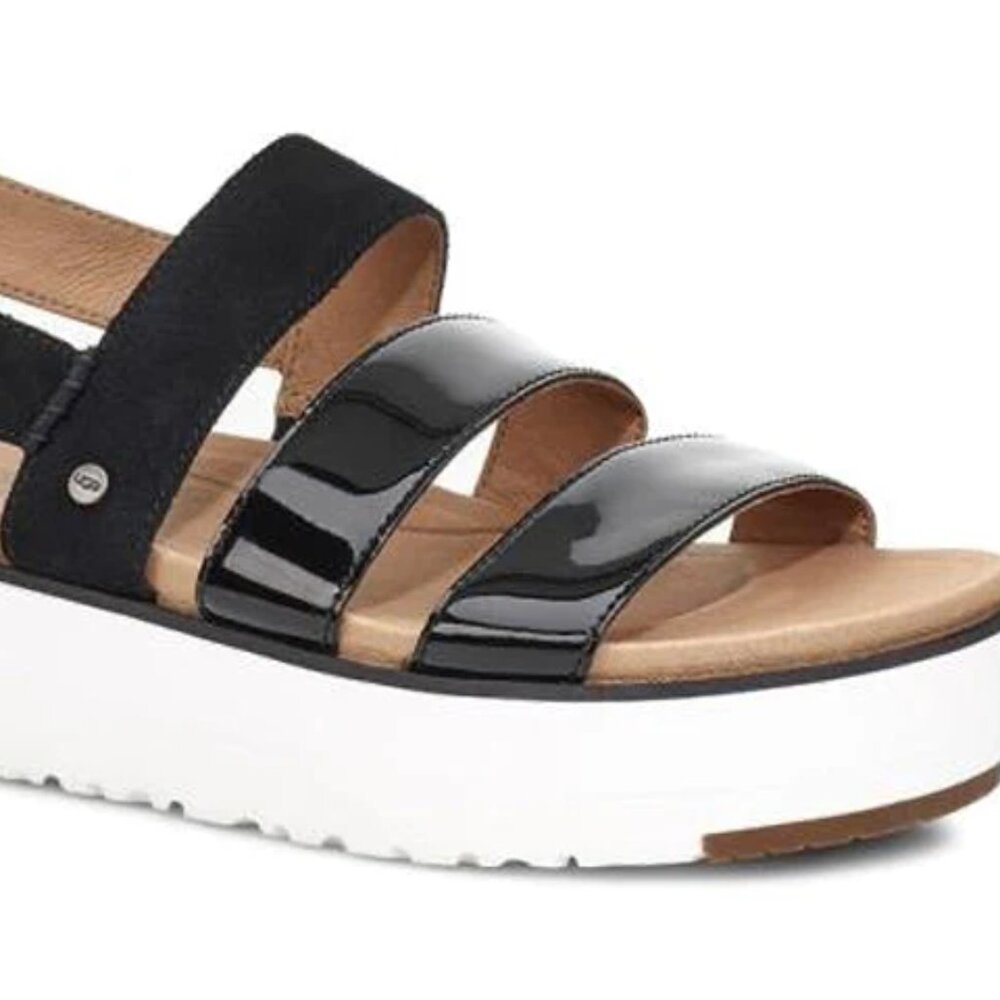 UGG Women's Black White Braelynn Patent Leather Platform Sandals Size US 8.5